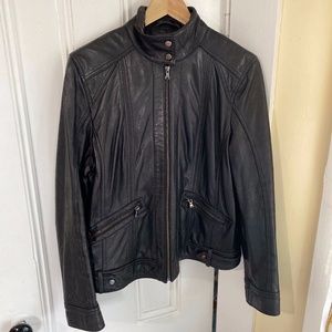 Women’s Lambskin Leather Moto Biker Jacket - Black Large